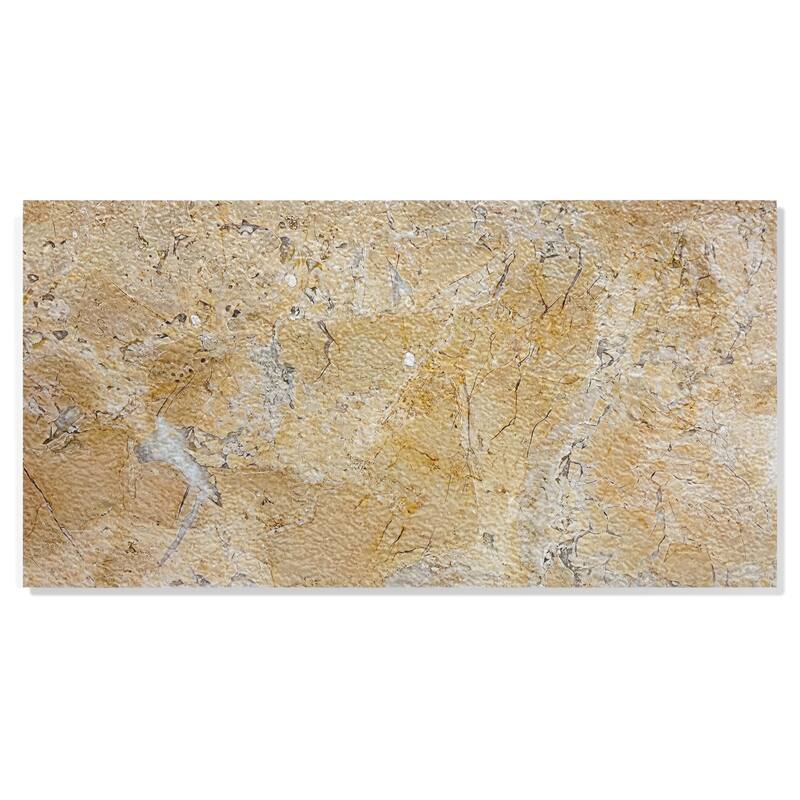 12"×24" Leather Finished Natural Stone Marble Tiles for Floor and Wall, 1 Box 4Pcs - Gold/Beige