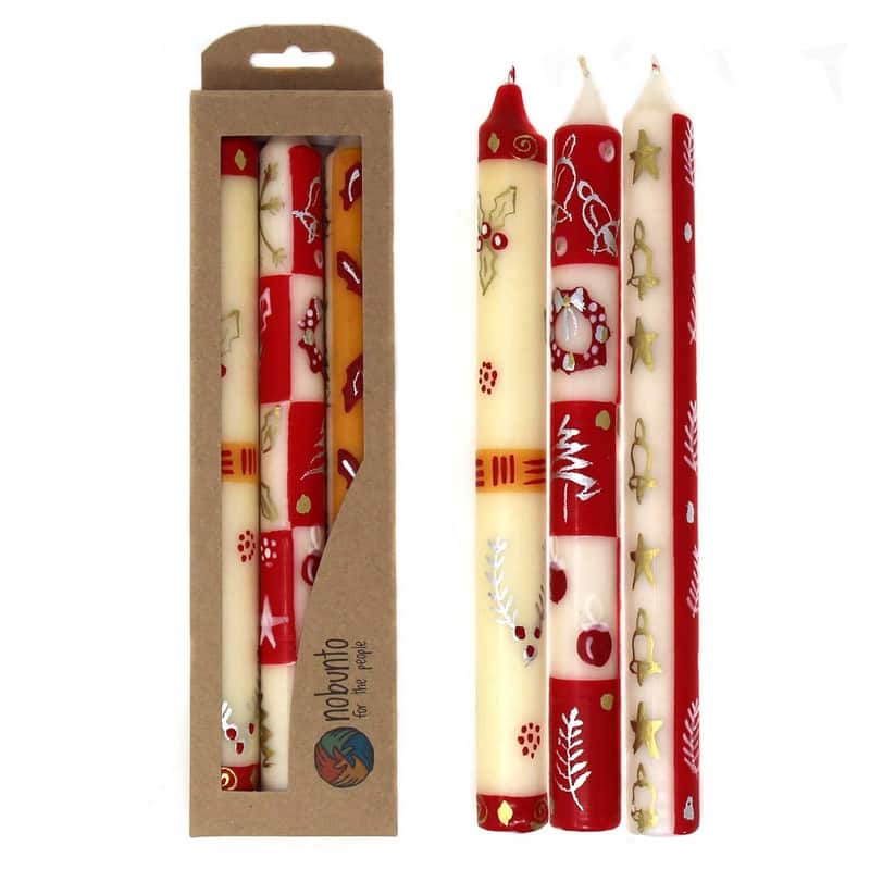 Christmas Handmade Kimeta Dinner Candles, Set of 3 (South Africa)