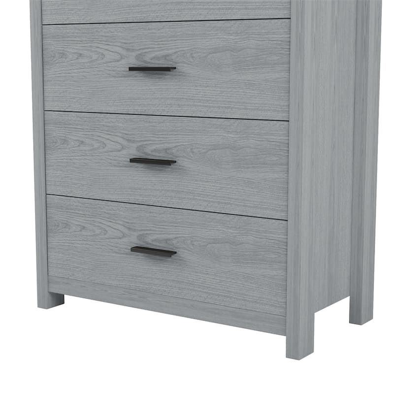 Country Style Wooden Dresser with 5 Drawers and Anti-Tipping