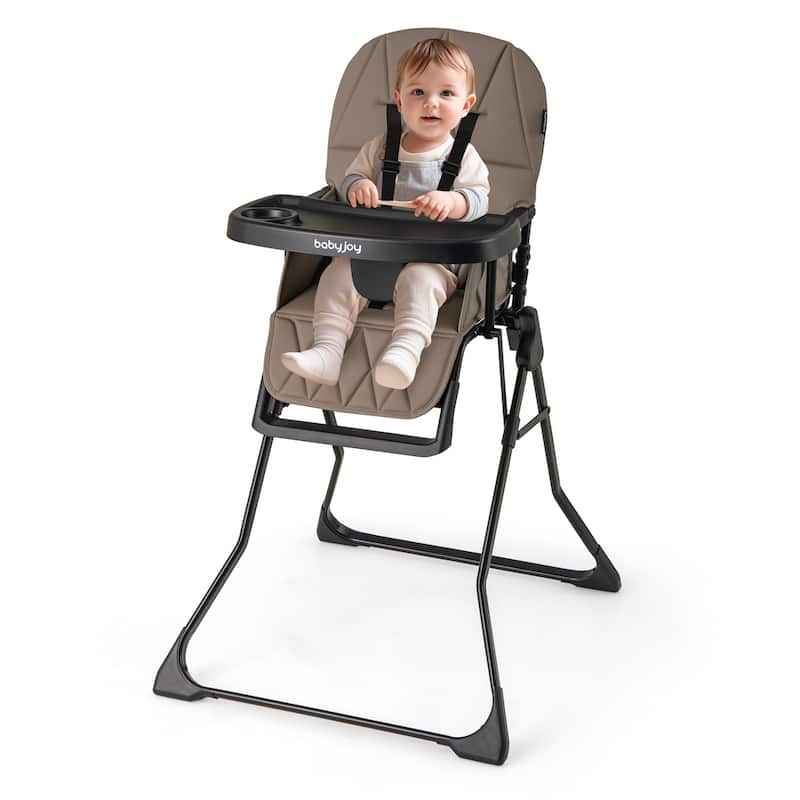 3-in-1 Foldable Baby High Chair with Tray and Footrest Adjustable Footrest Lightweight Waterproof PU Cushion - Coffee