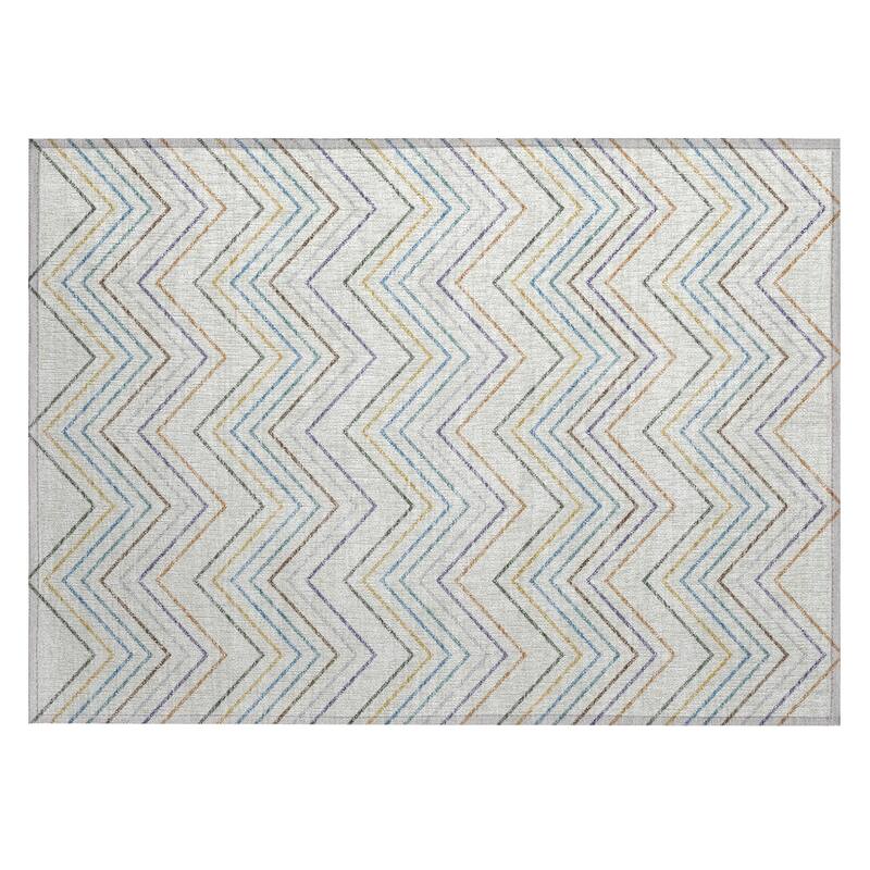 Machine Washable Indoor/ Outdoor Modern Chevron Chantille Rug
