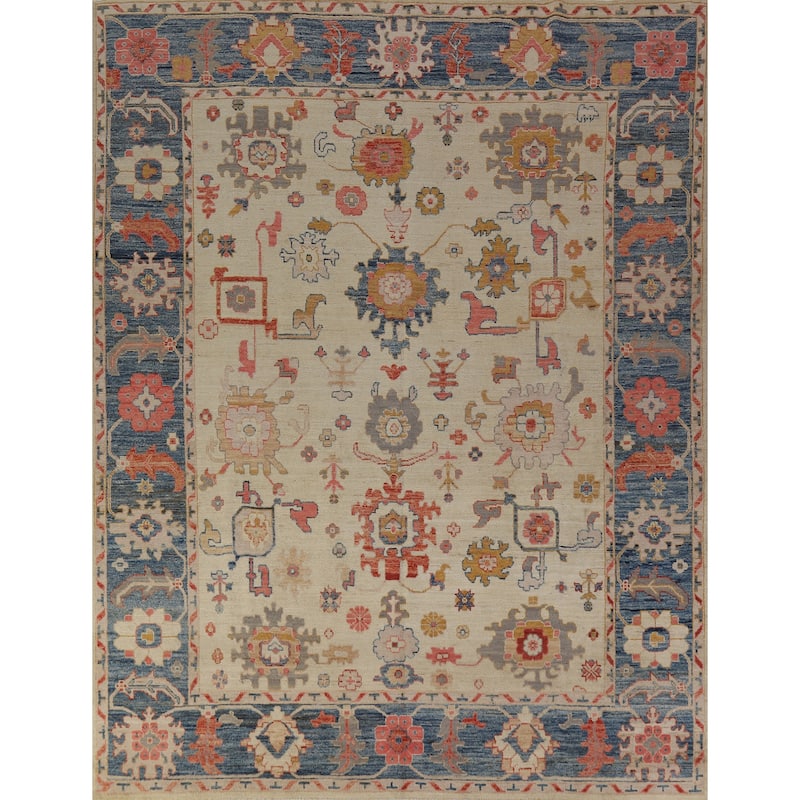 Hand Knotted Oriental 100% Wool Carpet Transitional All-Over Beige & Ivories Oushak Area Rug - 9' 9'' X 8' 1''