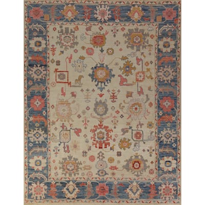 Hand Knotted Oriental 100% Wool Carpet Transitional All-Over Beige & Ivories Oushak Area Rug - 9' 9'' X 8' 1''