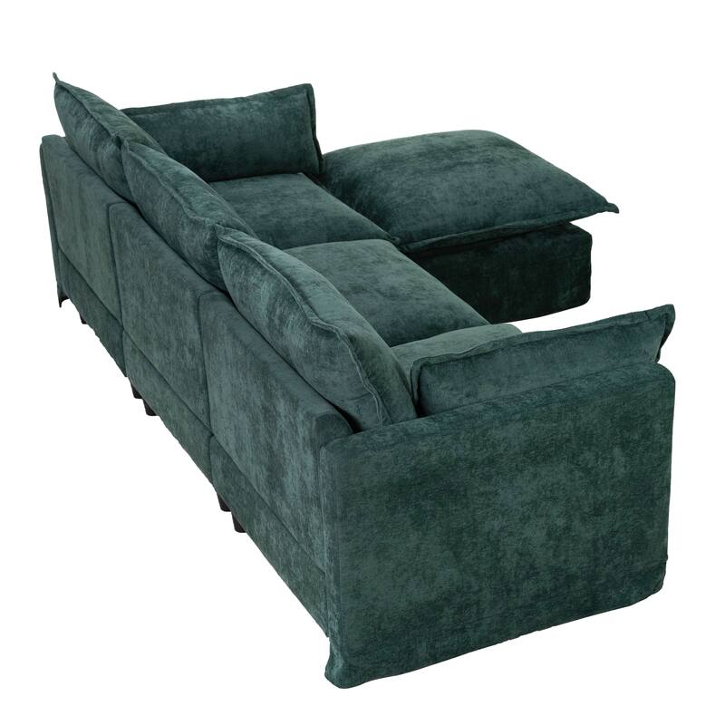 93.31" Linen Modular Sectional Sofa with Movable Ottoman, Solid Wood Frame, and High-Resilience Foam Cushions