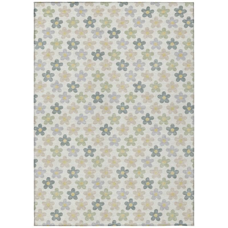Machine Washable Indoor/ Outdoor Floral Kechi Chantille Rug