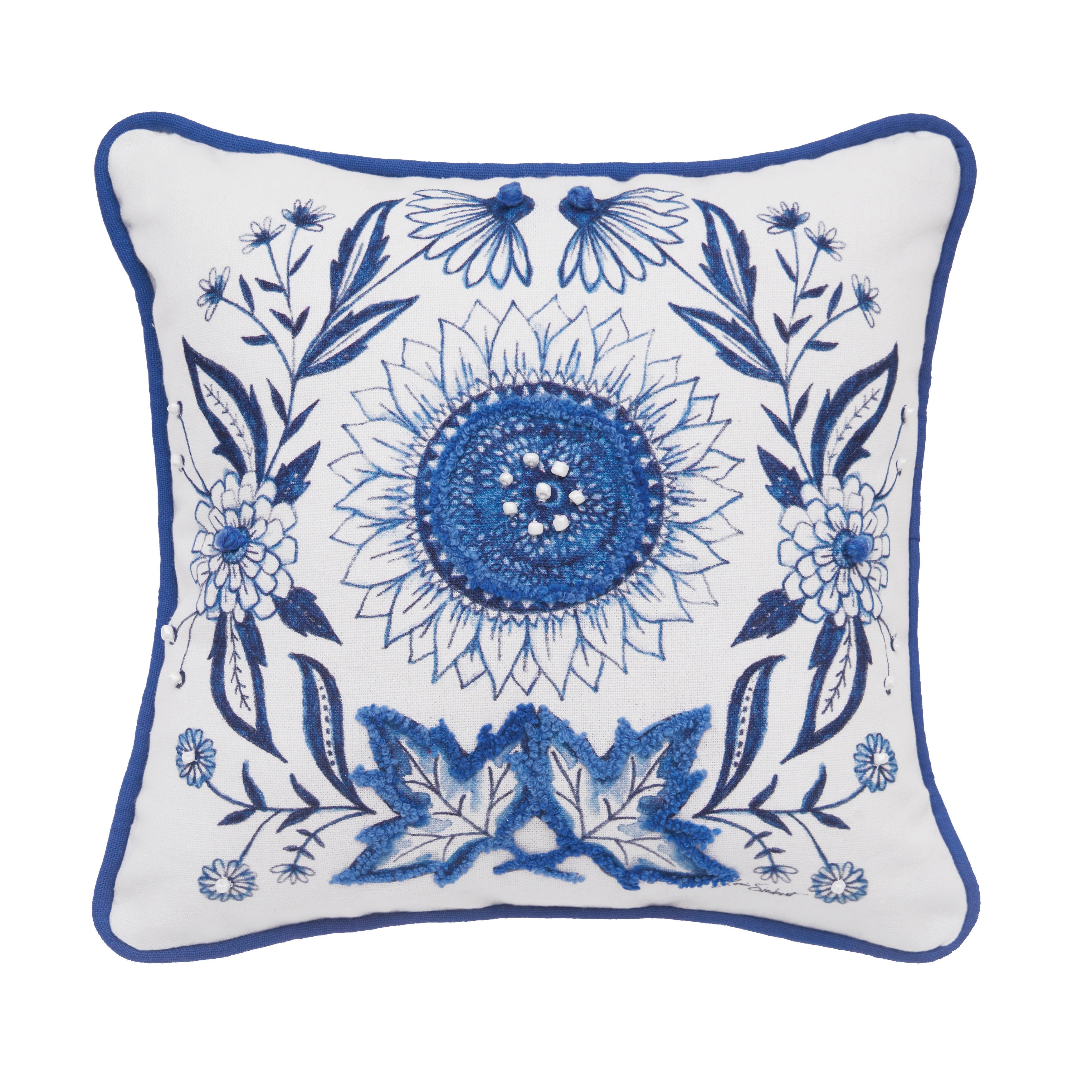Blue Harvest Sunflower Cotton Blend Mini Accent Pillow 10" x 10"