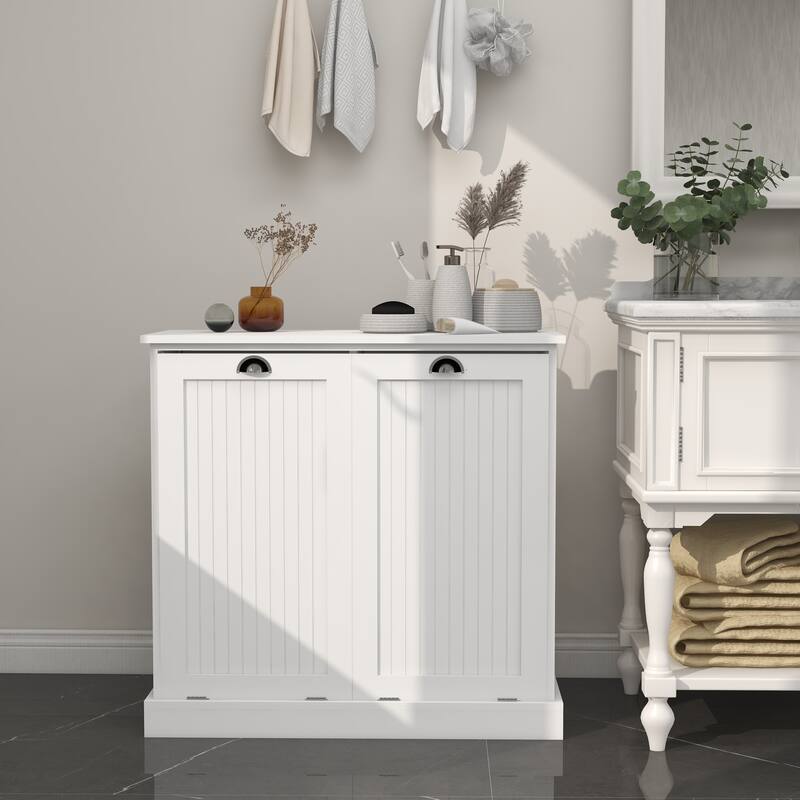 Two-Compartment Tilt-Out Laundry Sorter Cabinet - 14.57 x 32.68 x 31.50
