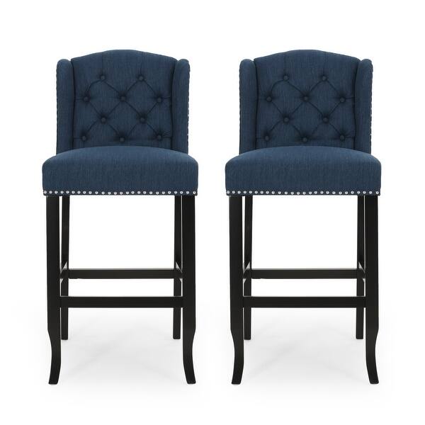 slide 20 of 20, Foxwood Wingback Retro Bar Stools (Set of 2) by Christopher Knight Home Navy Blue + Dark Brown