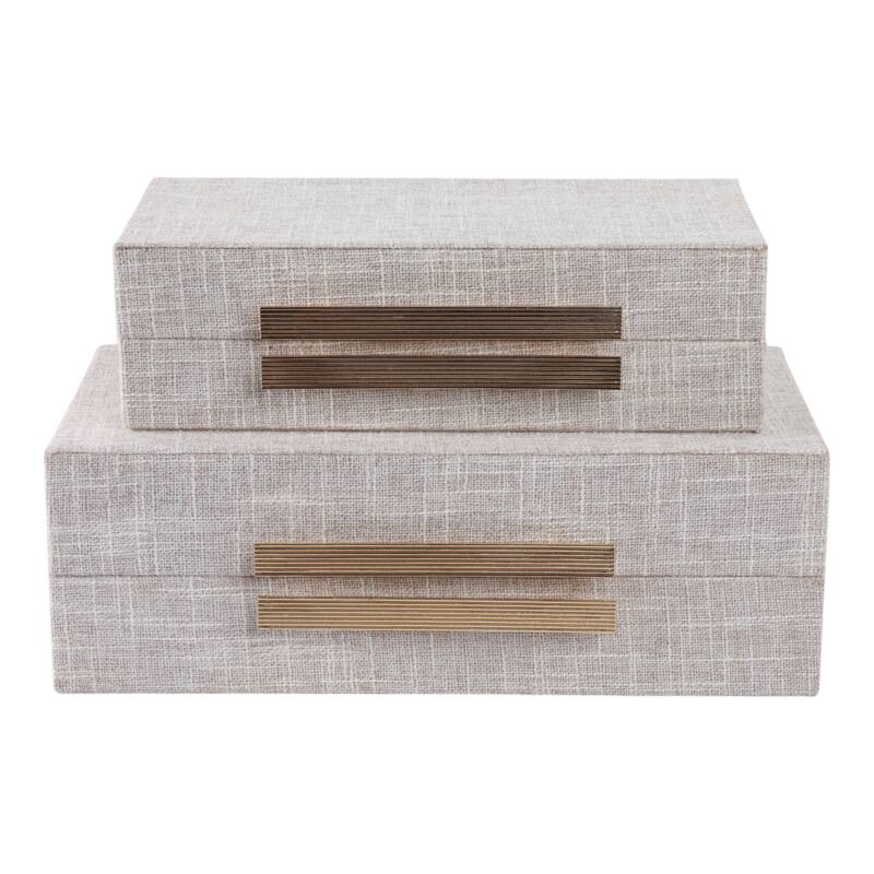 Fabric Organizer Box Double Hardware (Set of 2) - 9" Brown - 12" x 6" x 4"