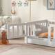 Twin/Full/Queen size Floor Platform Bed with Fence and Door for Kids, Toddlers