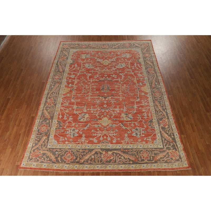 Hand Knotted Oriental 100% Wool Carpet Transitional All-Over Oranges & Rust Oushak Area Rug - 12' 7'' X 9' 0''