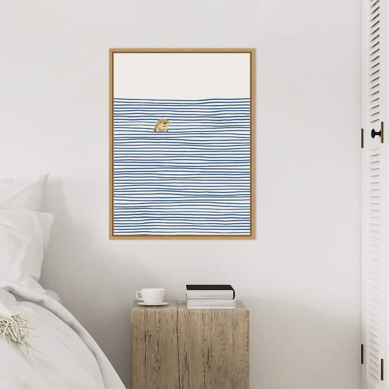 Otter in the Waves by Little Dean Framed Canvas Wall Art