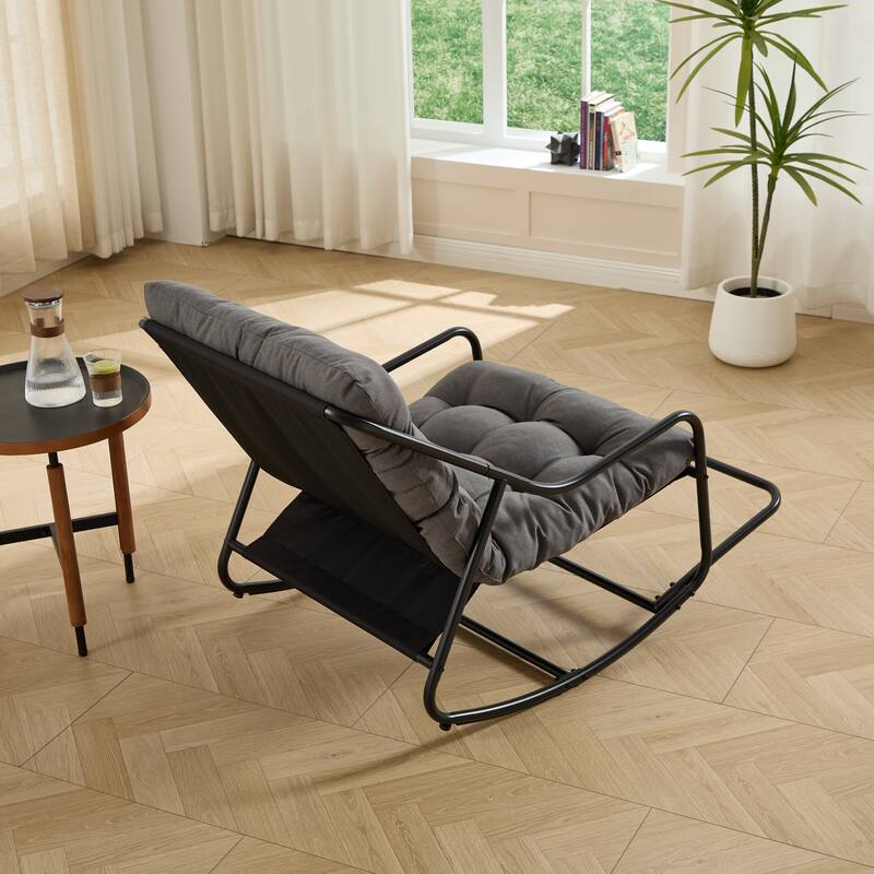 Outdoor Rocking Chair, Comfy Cushion, with Soft Thick Cushion,for Living Room, Bedroom, Reading Room, Black Frame with Cushion