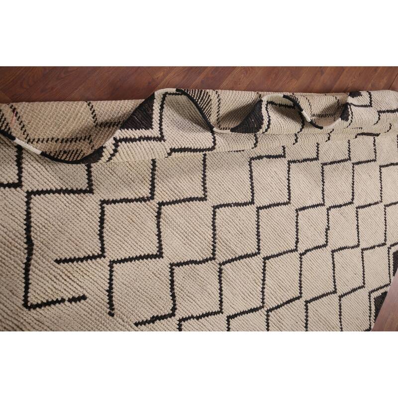 Trellis Ivory Moroccan Area Rug Handmade Geometric Wool Carpet - 5'11"x 9'8"