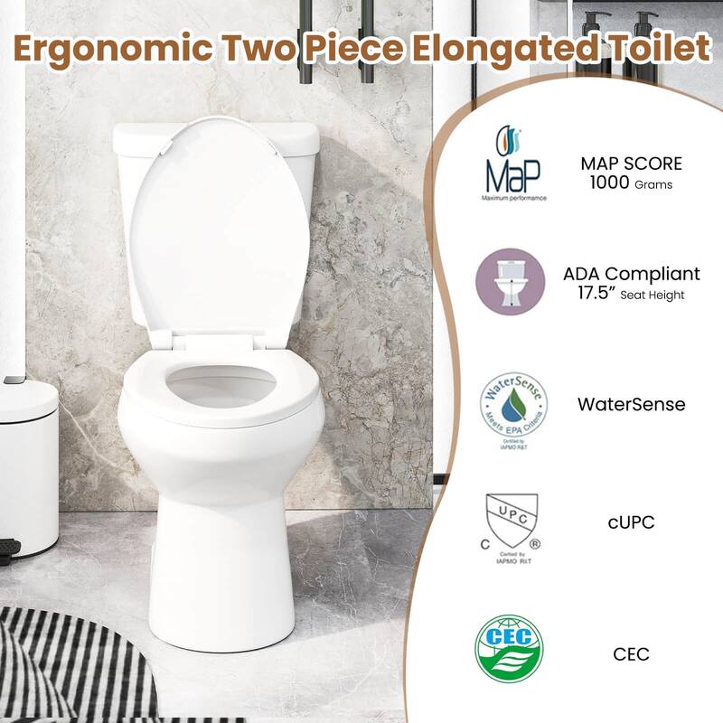 Costway Two-Piece Elongated Toilet with 17.5" ADA Comfort Chair Height - See Details