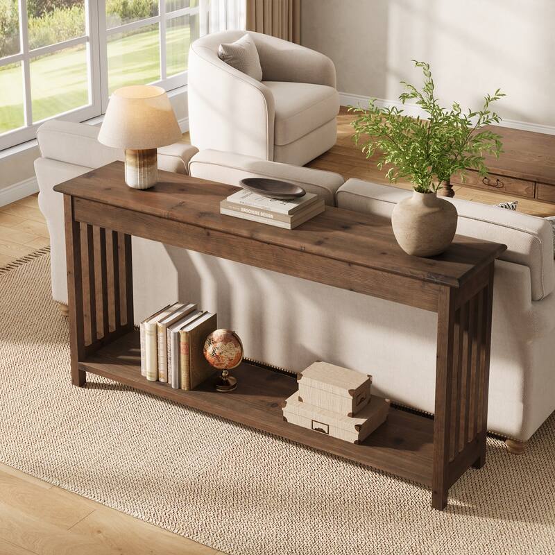 63-Inch Console Table with 2-Tier Storage, Farmhouse Entryway Table