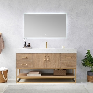 Alistair 60 quot Single Vanity with White Grain Stone Top without Mirror