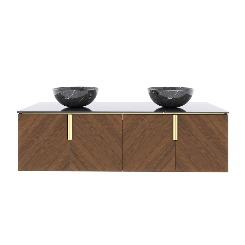 Wall-Mounted Bathroom Vanity with Stone White Ceramic Sink