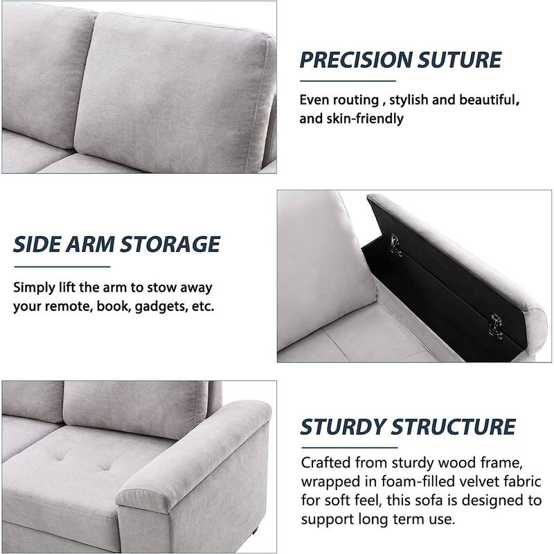87.4 in. L-Shape Velvet Sleeper Sectional Sofa in. 5-Seat Sofa Bed with 2-USB, Storage Ottoman and Hidden Storage Arm