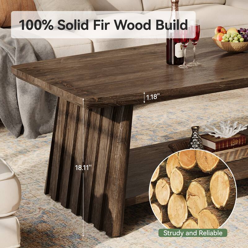 47-Inch Solid Wood Coffee Table, Rustic Coffee Table with Storage