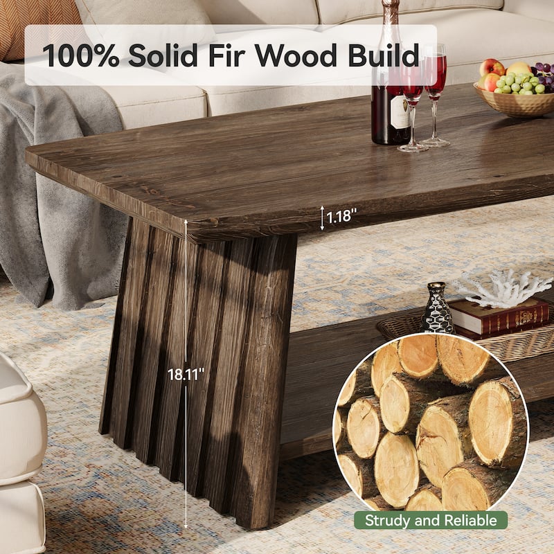 Solid Wood Coffee Table with Storage, 2-Tier Center Accent Table for Living Room Lounge Apartment