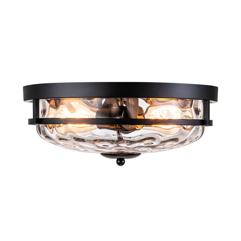 Rennnsan 2-Light Farmhouse Vintage Dome Clear Water Rippled Glass Flush Mount Ceiling Light
