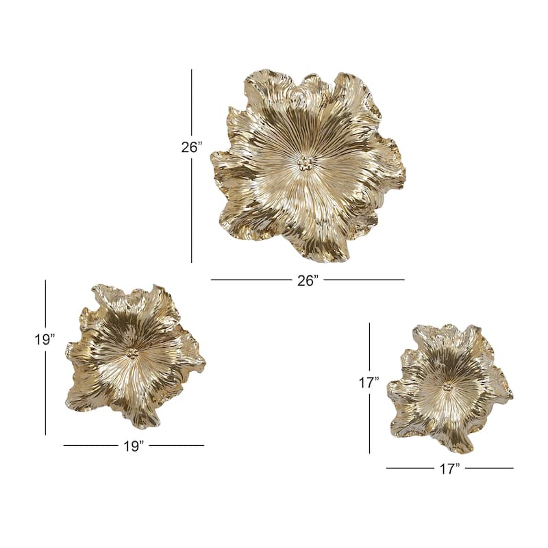 Polystone Floral 3D Home Wall Decor - Set of 3 Gold or Silver Roche River Decor
