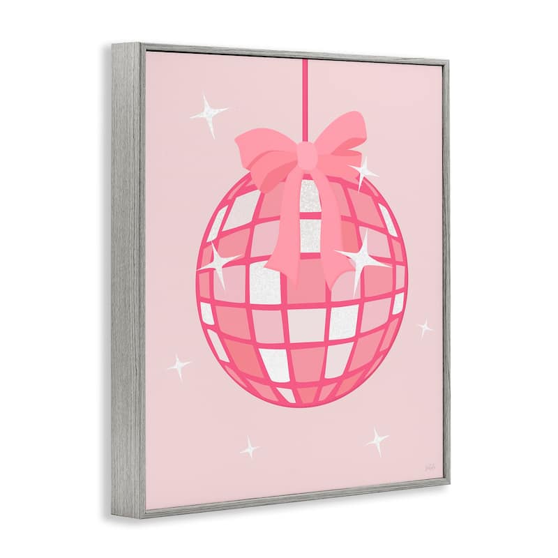 Stupell Pink Disco Ball with Ribbon Framed Giclee Art Design By Natalie Carpentieri