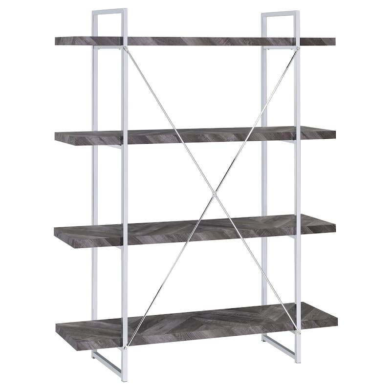 Grimma 63-inch 4-shelf Bookshelf Rustic Grey and Chrome - 47.25" x 14.00" x 62.50"