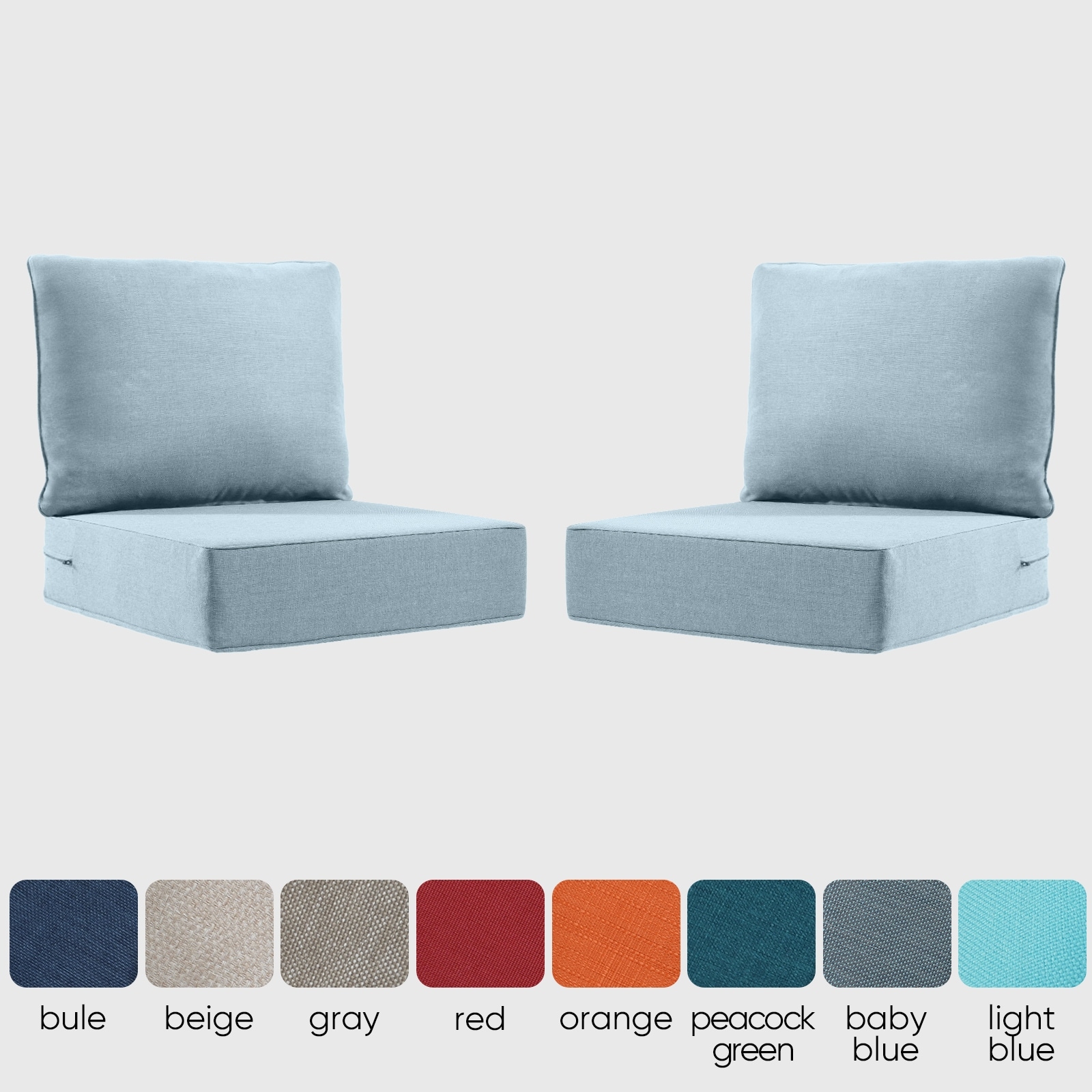2 Pairs 6 Inch Seat & Back Cushion - Baby Blue - 6 Inch