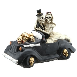 National Tree Company Halloween Skeleton Bride and Groom in Black Car, LED Lights, 8 inches - 8 in