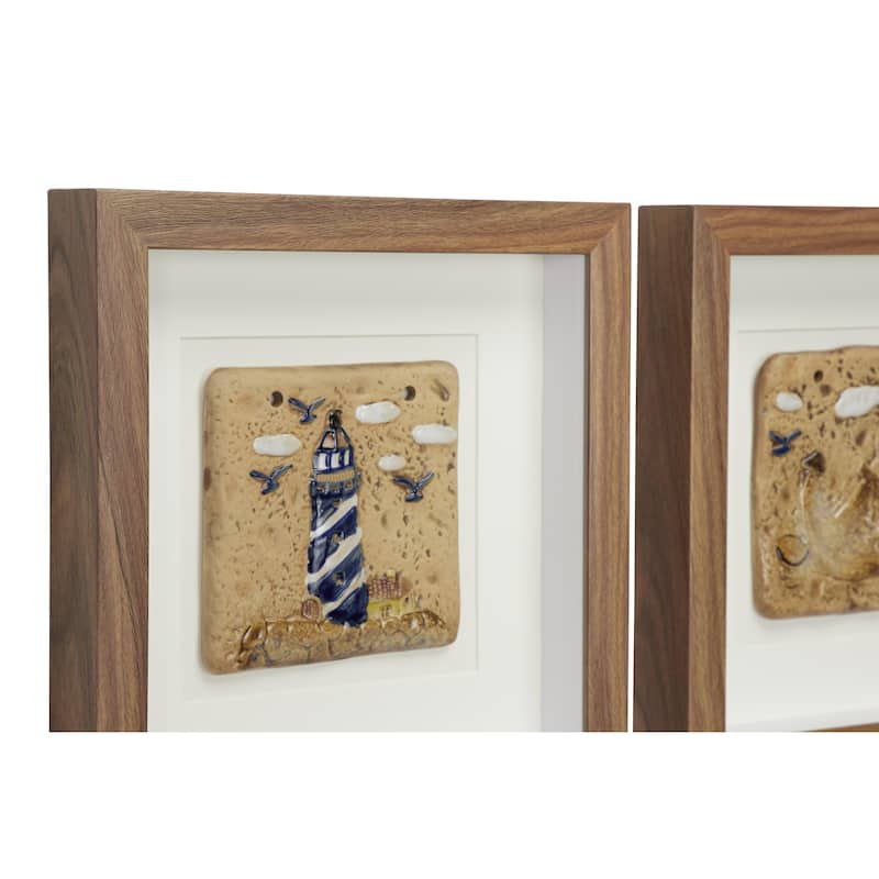 Wooden Light House Handmade Shadow Box - Set of 2 Brown - Roche River Decor