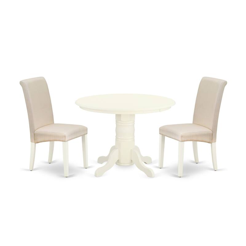 East West Furniture Kitchen Table Set- a Round Dining Room Table and Linen Fabric Chairs, (Pieces & Finish Options)