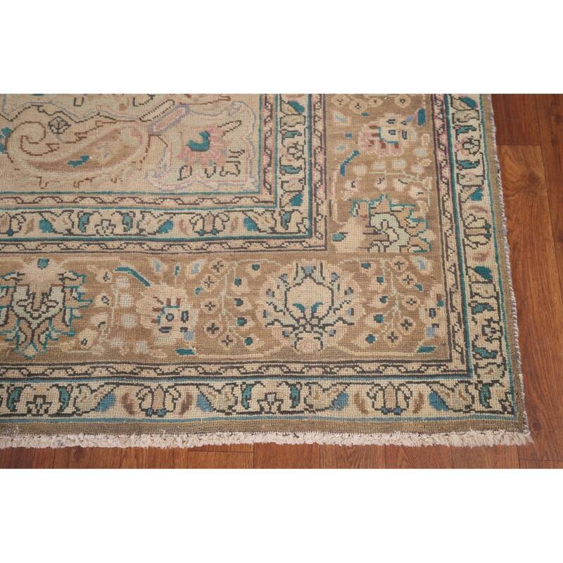 Light Brown Tabriz Persian Vintage Area Rug Handmade Wool Carpet - 6'7"x 9'7"
