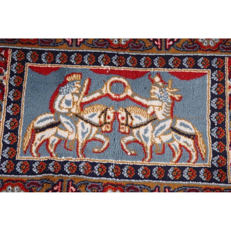 Red Pictorial Animals Kashan Turkish Area Rug Machine Made Carpet - 9'7" x 13'2"