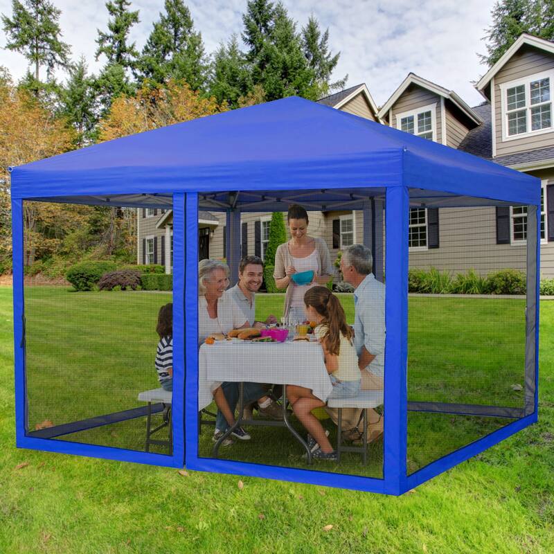10x10 FT Pop Up Canopy Tent with Mosquito Netting, Adjustable Height, Portable Sun Shelter with Wheeled Bag