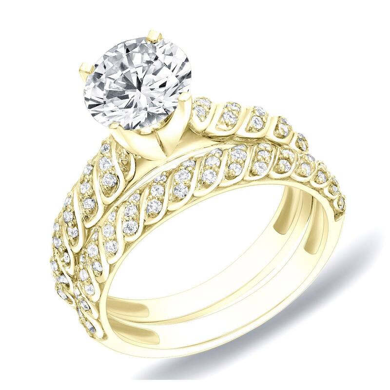 Auriya 14k Gold Unique Round Diamond Engagement Ring Set 1 1/4ctw - Yellow - 4.5