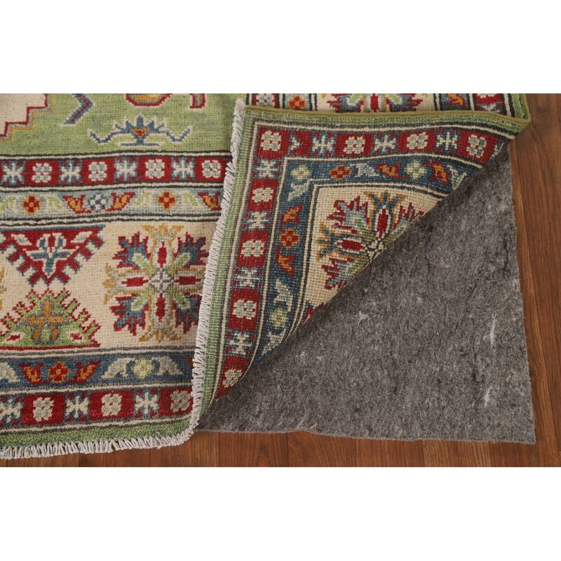 Light Green Geometric Kazak Area Rug Handmade Wool Carpet - 5'0" x 7'0"