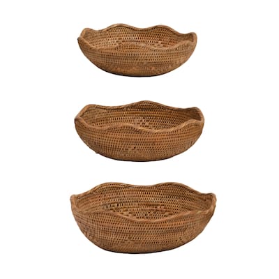 Decorative Hand-Woven Rattan Bowls - 10.8"L x 10.8"W x 4.0"H
