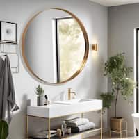 Large Round Mirror Wall Decor for Bathroom and Home, Metal Frame - Bed ...