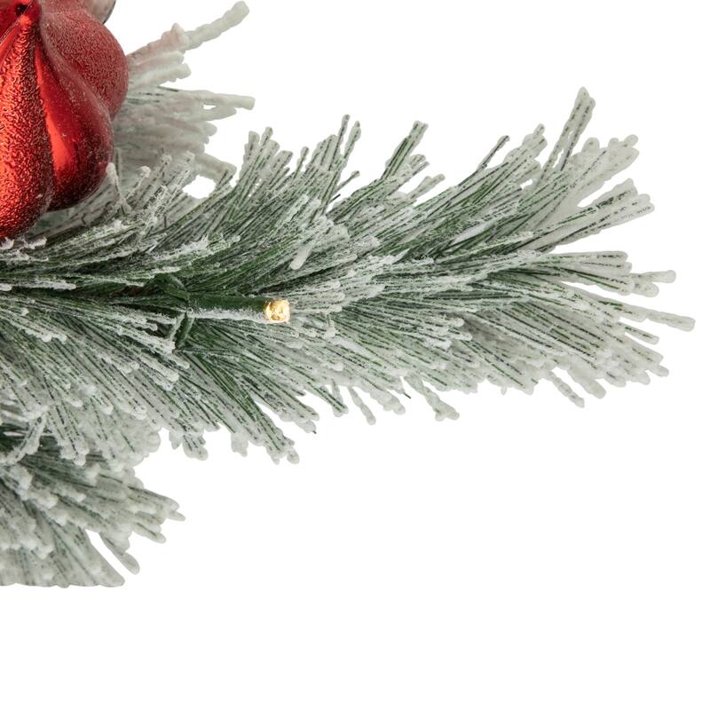 3' Potted Snowy Bristle Pine Artificial Christmas Tree, Warm White LED - 3 Foot