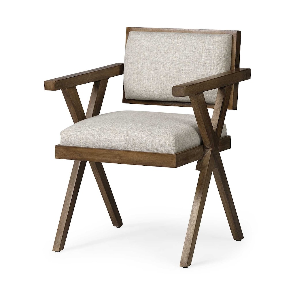 Modern Cream Upholstered Dining Armchair with Open Back and Solid Wood Legs for Dining Room - 31.5”H x 22”W x 23”D