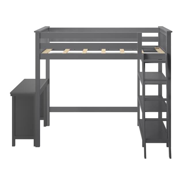 Max and Lily Twin High Loft Bed with Bookcase and Desk