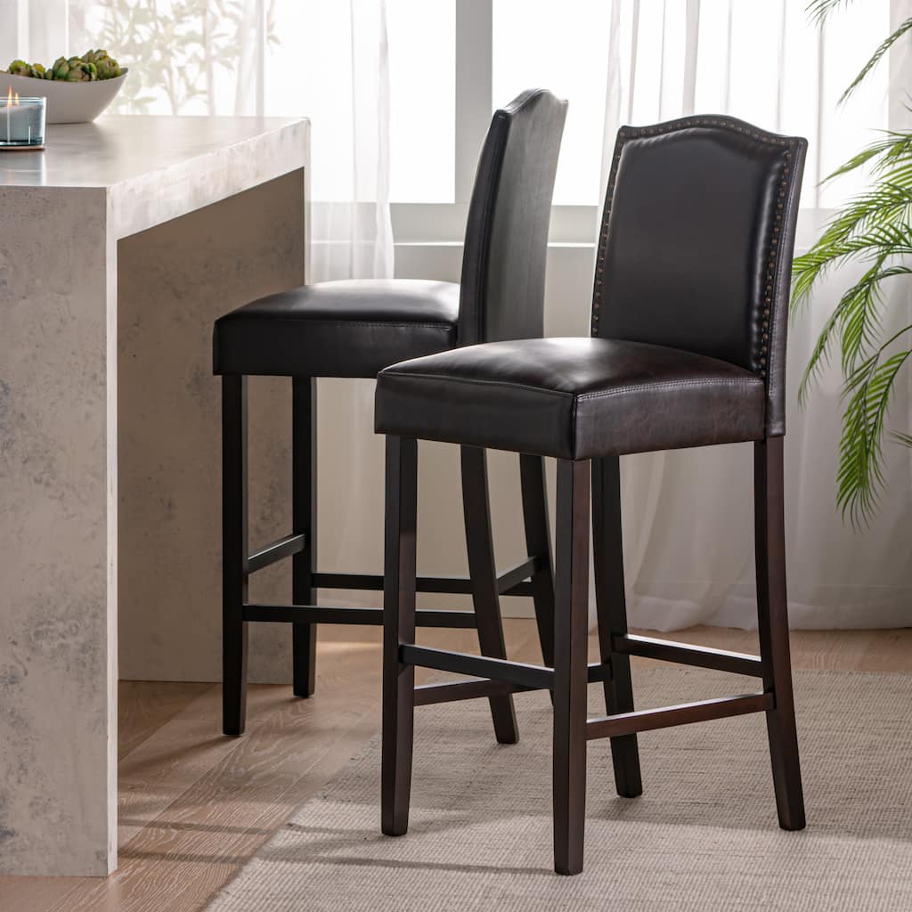 Darren Contemporary Upholstered Barstools with Nailhead Trim (Set of 2) by Christopher Knight Home