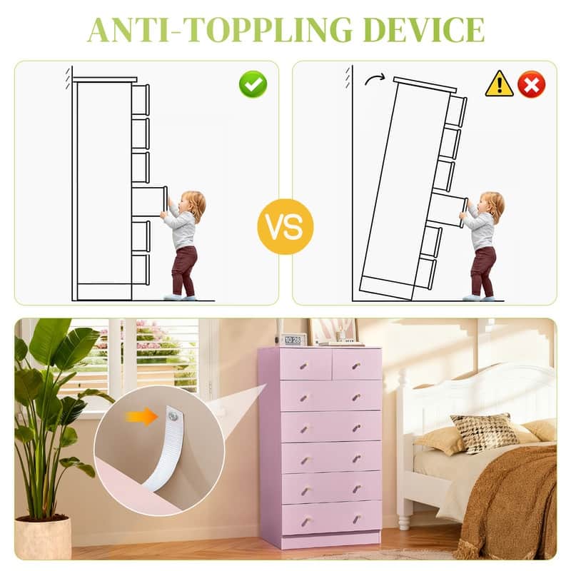 Large 7-Drawer Dresser For Bedroom And Chest Of Drawers With Sturdy Construction Wood Storage Organizer For Closet