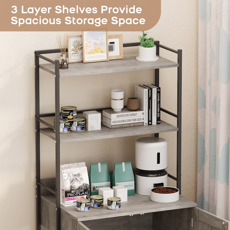 2-in-1 Hidden Cat Litter Box with 3 Shelves and Door
