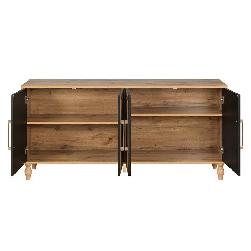 63'' Cabinet with Metal Handle, Carved Flower Doors, Mordern Sideboard Console with Adjustable Shelves for Living Room, Kitchen