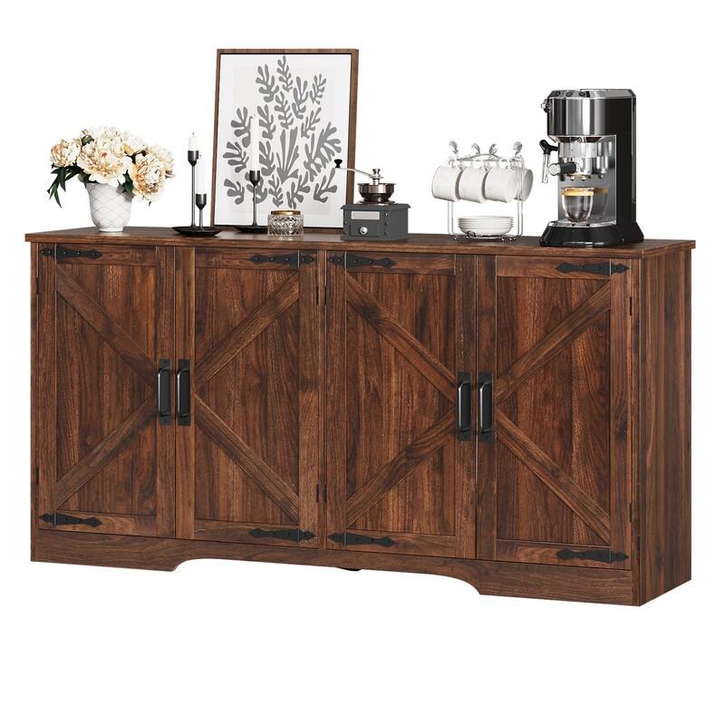 4 Doors Farmhouse Coffee Bar Sideboard Buffet Cabinet with Large Storage
