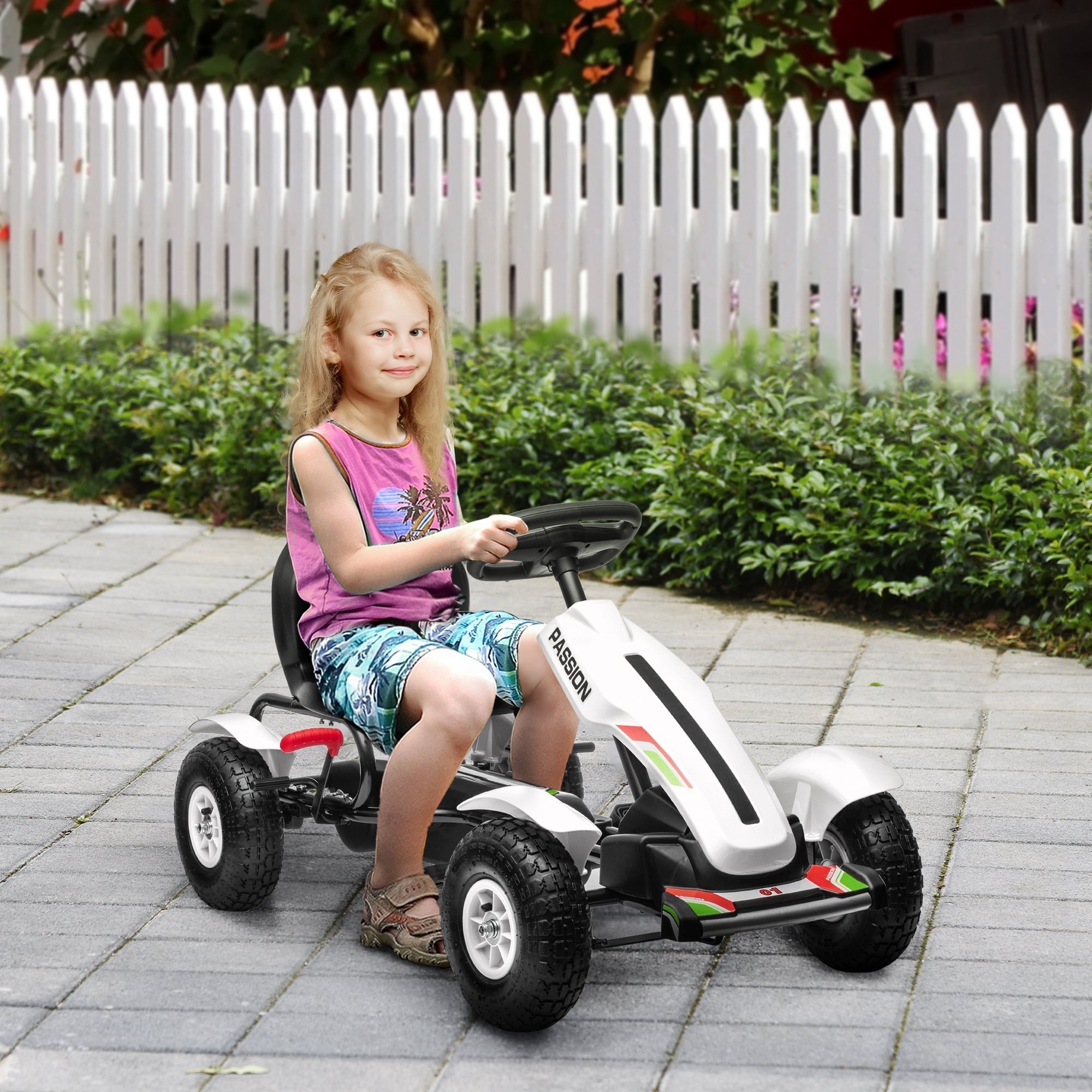 Outdoor Pedal Go Kart Ride-On Pedal Car with Adjustable Seat, All-Terrain Car Electric Vehicle with Handbrake