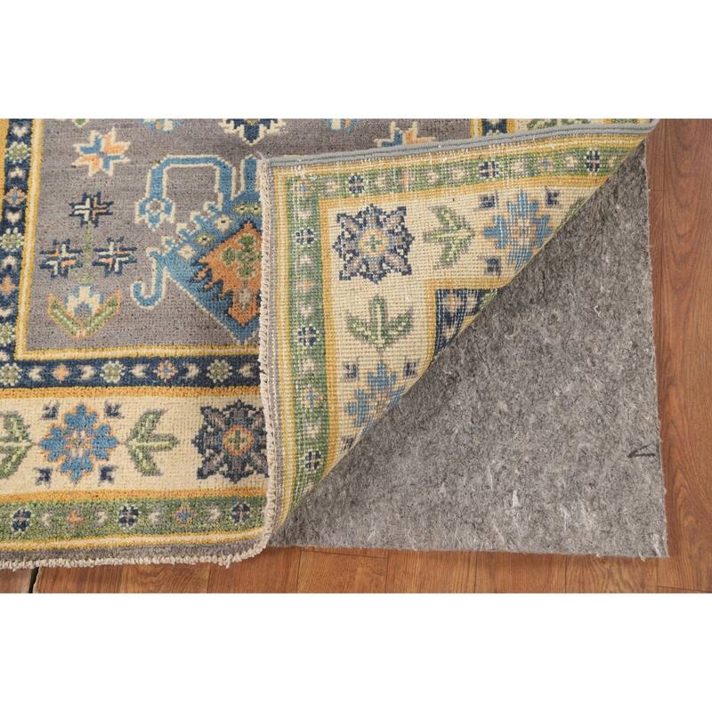Gray Geometric Kazak Oriental Accent Rug Handmade Wool Carpet - 2'9" x 3'10"